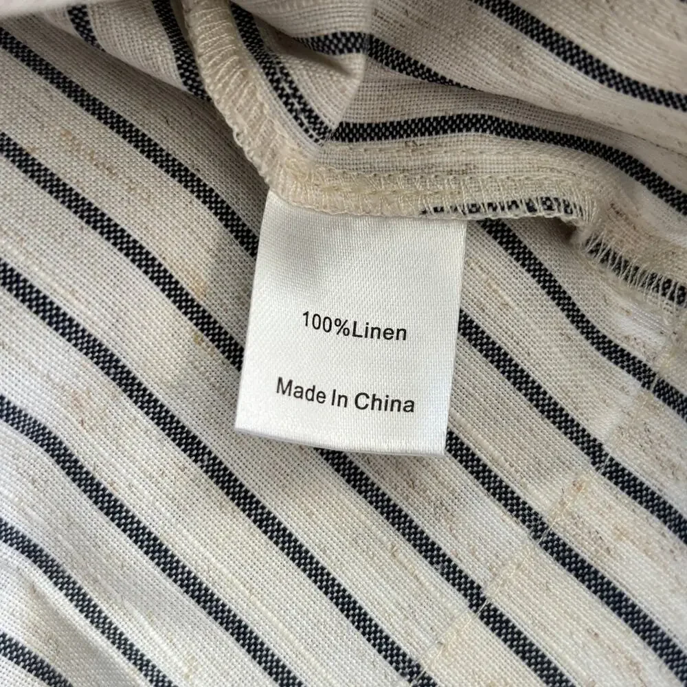 NWT Tuckernuck Edie Linen Puff Sleeve Crop Top in Blue Stripe - Size: Medium